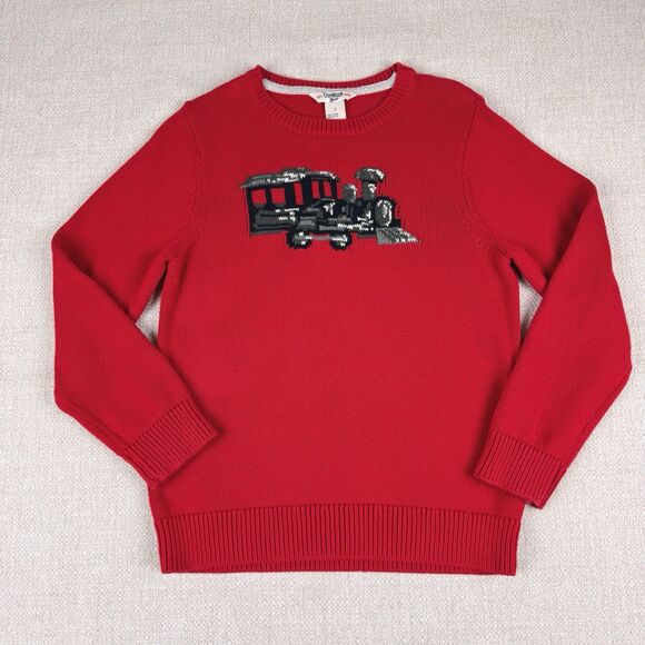 Oshkosh BGosh Boy's Red Embroidered Train Holiday Christmas Crewneck Sweater - Picture 1 of 11